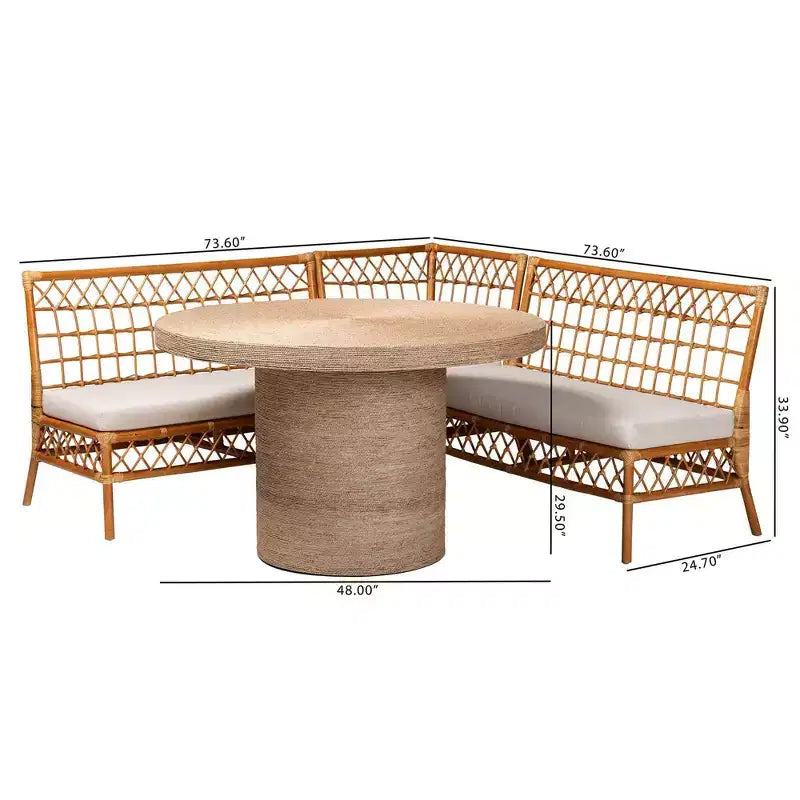 Set Adalina Rattan Angolare da Pranzo (4 Pezzi): Cuscini Morbidi, Tavolo Rotondo, Nessun Montaggio Richiesto