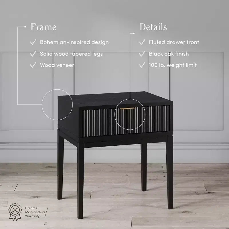 Comodino scanalato Jasper Wood nero