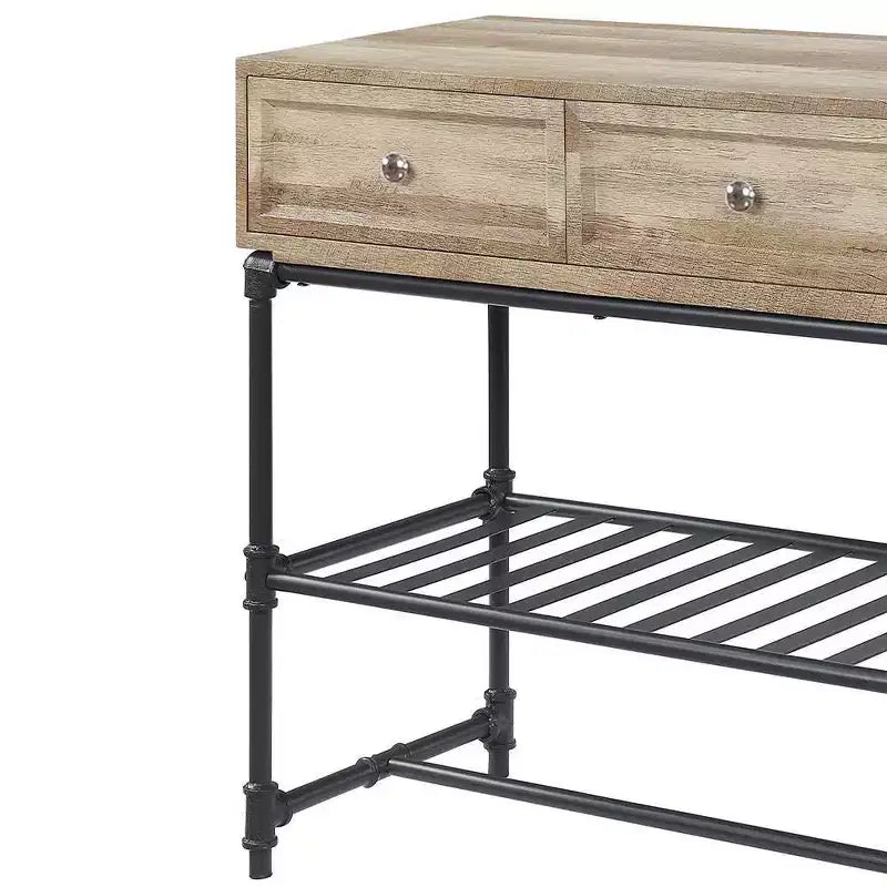 Tavolini d'appoggio Brantley 47" Quercia e Nero Sabbia - Acme Furniture: 3 cassetti, struttura in metallo, piano in composito di legno