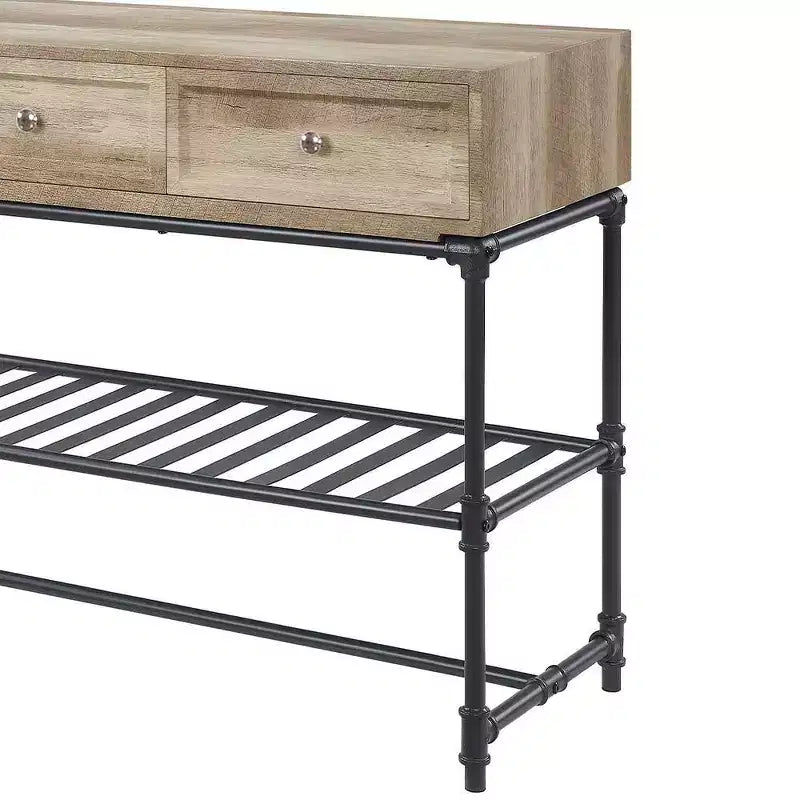Tavolini d'appoggio Brantley 47" Quercia e Nero Sabbia - Acme Furniture: 3 cassetti, struttura in metallo, piano in composito di legno