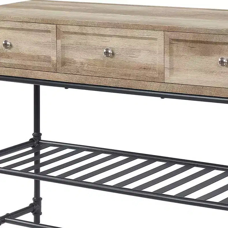 Tavolini d'appoggio Brantley 47" Quercia e Nero Sabbia - Acme Furniture: 3 cassetti, struttura in metallo, piano in composito di legno