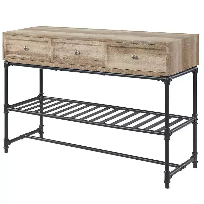 Tavolini d'appoggio Brantley 47" Quercia e Nero Sabbia - Acme Furniture: 3 cassetti, struttura in metallo, piano in composito di legno
