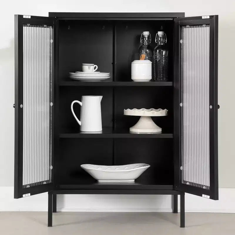 Armadietto contenitore decorativo largo 21,5" nero: struttura in metallo, 3 ripiani, richiede montaggio da adulto