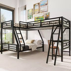 Letto a castello in metallo a due piazze con letto a soppalco a una piazza e scrivania, nero - ModernLuxe