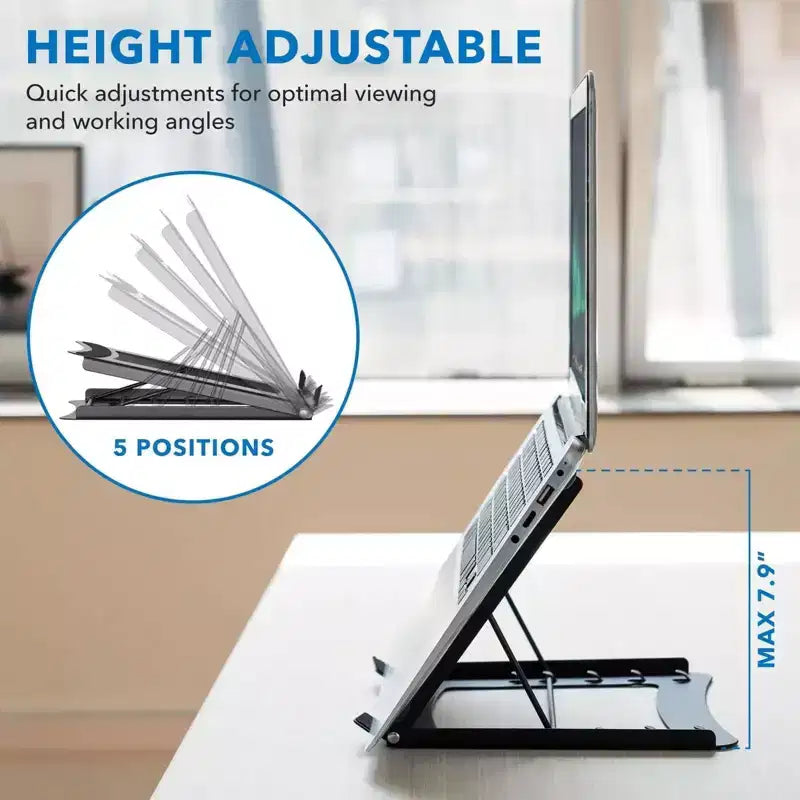 Supporto per laptop da scrivania Mount-It! Regolabile in altezza | Supporto rialzato per laptop in acciaio massiccio | 5 altezze regolabili | Posiziona correttamente testa, collo, schiena e polsi