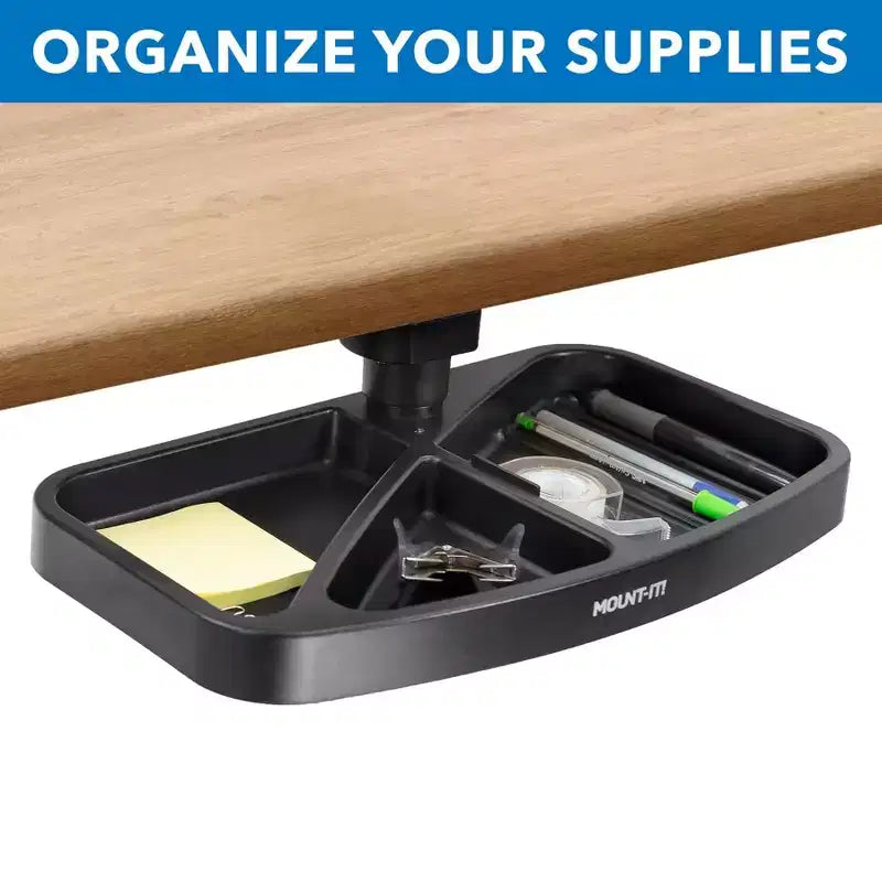 Mount-It! Vassoio portaoggetti girevole sotto la scrivania | Organizer ergonomico sottopensile per forniture da ufficio | Si monta su scrivanie, tavoli e banchi da lavoro