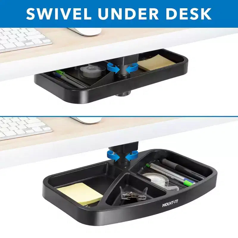 Mount-It! Vassoio portaoggetti girevole sotto la scrivania | Organizer ergonomico sottopensile per forniture da ufficio | Si monta su scrivanie, tavoli e banchi da lavoro
