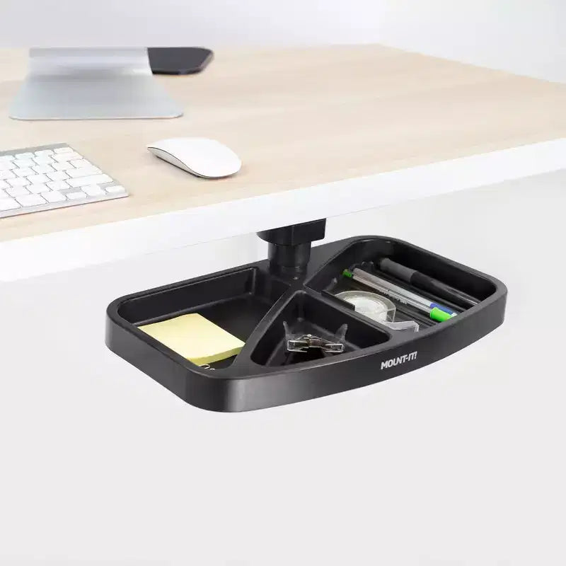 Mount-It! Vassoio portaoggetti girevole sotto la scrivania | Organizer ergonomico sottopensile per forniture da ufficio | Si monta su scrivanie, tavoli e banchi da lavoro