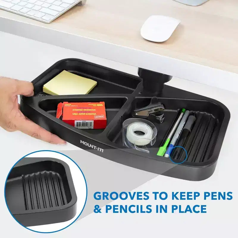 Mount-It! Vassoio portaoggetti girevole sotto la scrivania | Organizer ergonomico sottopensile per forniture da ufficio | Si monta su scrivanie, tavoli e banchi da lavoro