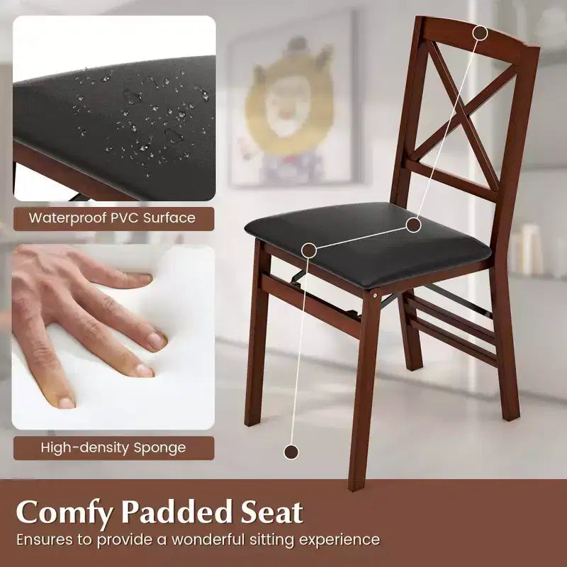 Costway Set di 2 Sedie da Pranzo Pieghevoli con Seduta Imbottita in PVC e Schienale Alto