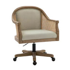 Danilo Swivel Barrel Task Chair with Rattan Arms and natural linen blend & foam cushion| ARTFUL LIVING DESIGN