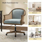 Poltrona operativa Danilo Swivel con braccioli in rattan e cuscino in misto lino naturale e schiuma | ARTFUL LIVING DESIGN