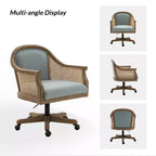 Poltrona operativa Danilo Swivel con braccioli in rattan e cuscino in misto lino naturale e schiuma | ARTFUL LIVING DESIGN