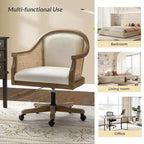 Poltrona operativa Danilo Swivel con braccioli in rattan e cuscino in misto lino naturale e schiuma | ARTFUL LIVING DESIGN