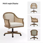 Poltrona operativa Danilo Swivel con braccioli in rattan e cuscino in misto lino naturale e schiuma | ARTFUL LIVING DESIGN