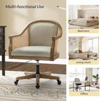 Poltrona operativa Danilo Swivel con braccioli in rattan e cuscino in misto lino naturale e schiuma | ARTFUL LIVING DESIGN