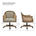 Poltrona operativa Danilo Swivel con braccioli in rattan e cuscino in misto lino naturale e schiuma | ARTFUL LIVING DESIGN