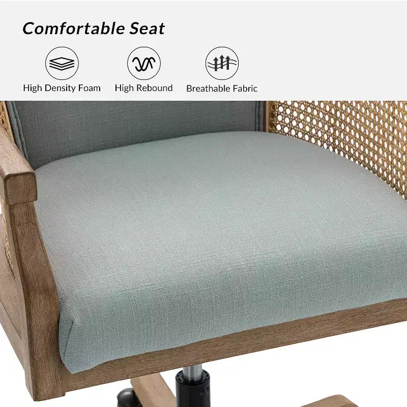 Poltrona operativa Danilo Swivel con braccioli in rattan e cuscino in misto lino naturale e schiuma | ARTFUL LIVING DESIGN