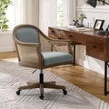 Poltrona operativa Danilo Swivel con braccioli in rattan e cuscino in misto lino naturale e schiuma | ARTFUL LIVING DESIGN