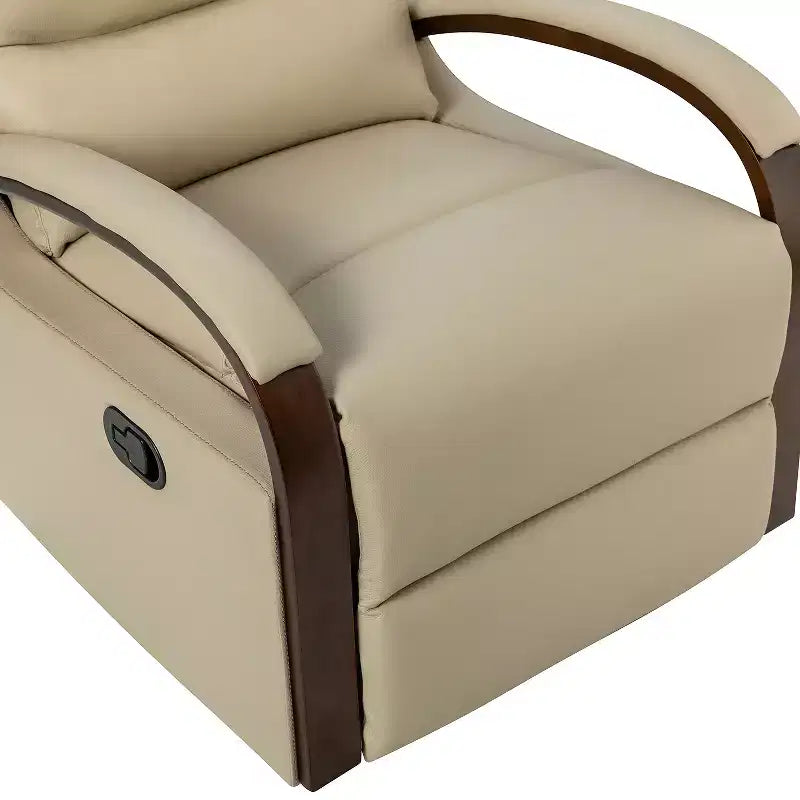 Poltrona reclinabile manuale girevole e dondolante Clemens in vera pelle con bracciolo decorativo curvo | ART OF LIVING DESIGNS
