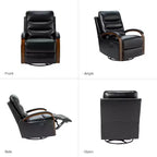Poltrona reclinabile manuale girevole e dondolante Clemens in vera pelle con bracciolo decorativo curvo | ART OF LIVING DESIGNS