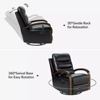 Poltrona reclinabile manuale girevole e dondolante Clemens in vera pelle con bracciolo decorativo curvo | ART OF LIVING DESIGNS