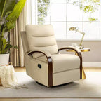 Poltrona reclinabile manuale girevole e dondolante Clemens in vera pelle con bracciolo decorativo curvo | ART OF LIVING DESIGNS