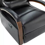 Poltrona reclinabile manuale girevole e dondolante Clemens in vera pelle con bracciolo decorativo curvo | ART OF LIVING DESIGNS