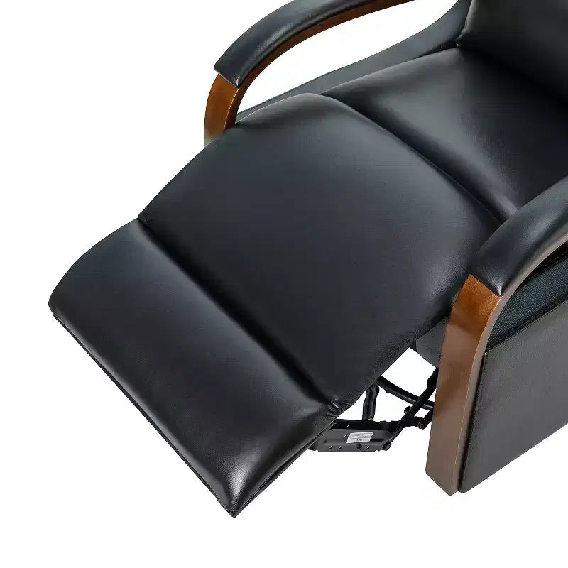 Poltrona reclinabile manuale girevole e dondolante Clemens in vera pelle con bracciolo decorativo curvo | ART OF LIVING DESIGNS