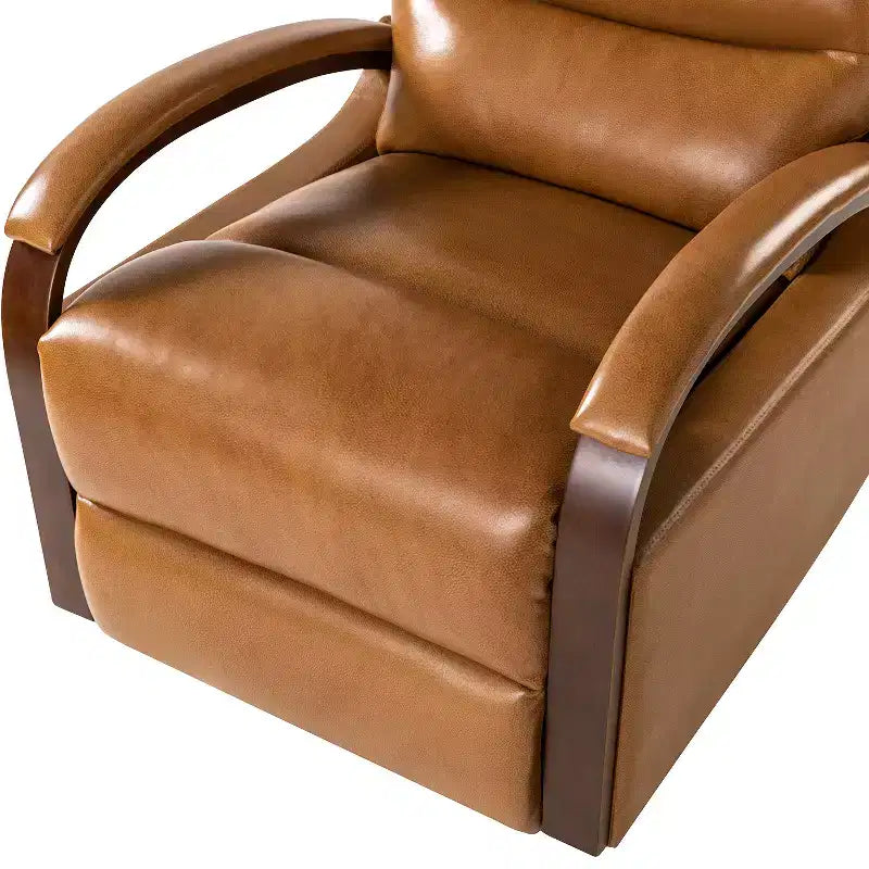 Poltrona reclinabile manuale girevole e dondolante Clemens in vera pelle con bracciolo decorativo curvo | ART OF LIVING DESIGNS