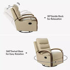 Poltrona reclinabile manuale girevole e dondolante Clemens in vera pelle con bracciolo decorativo curvo | ART OF LIVING DESIGNS