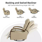Poltrona reclinabile manuale girevole e dondolante Clemens in vera pelle con bracciolo decorativo curvo | ART OF LIVING DESIGNS