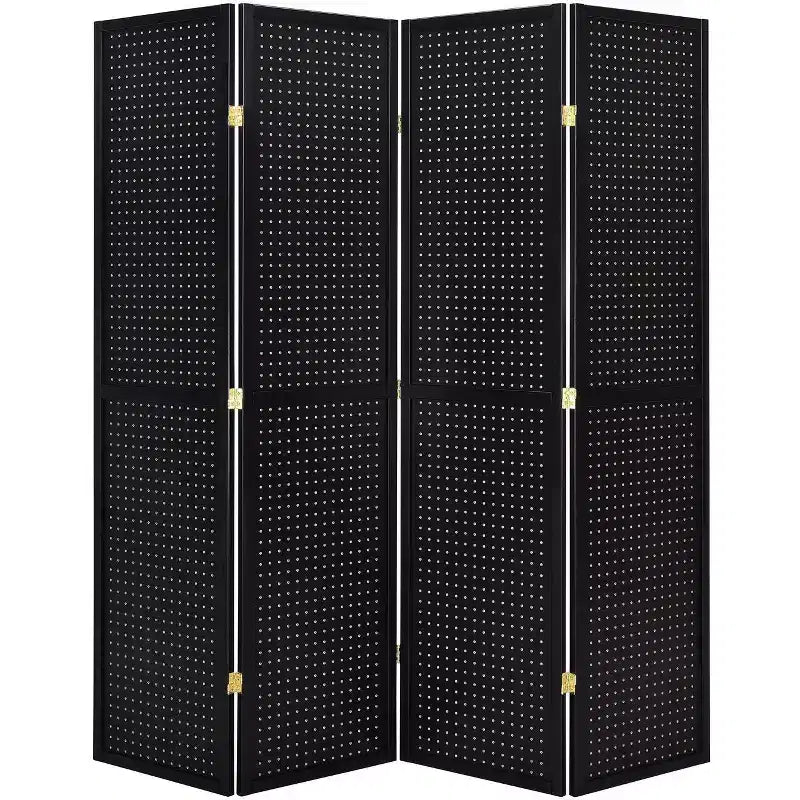Separatore per ambienti a 4 pannelli, paravento pieghevole con inserto in pannello forato, altezza 71 pollici