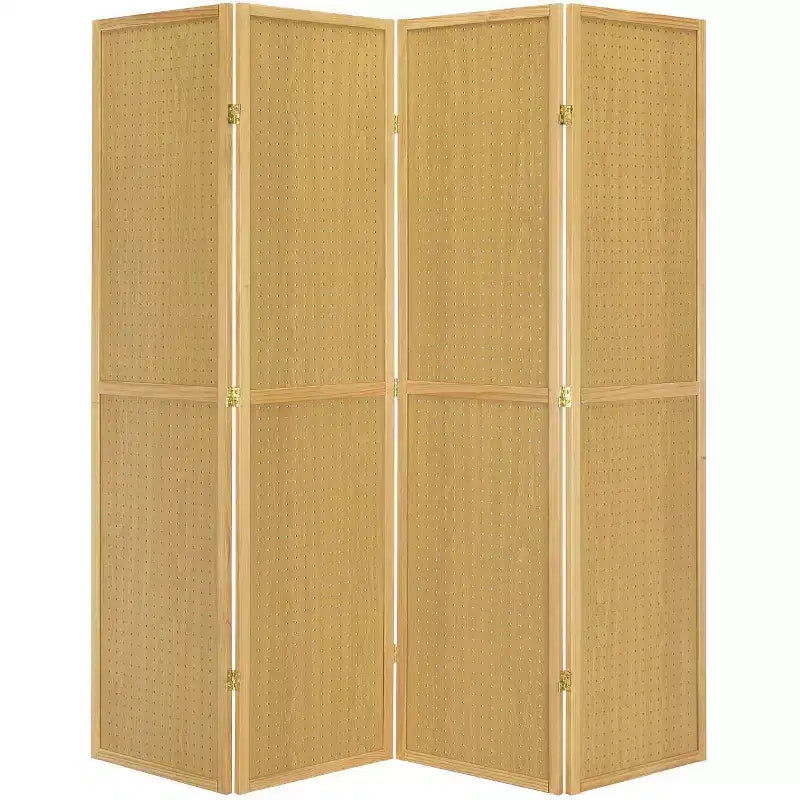Separatore per ambienti a 4 pannelli, paravento pieghevole con inserto in pannello forato, altezza 71 pollici