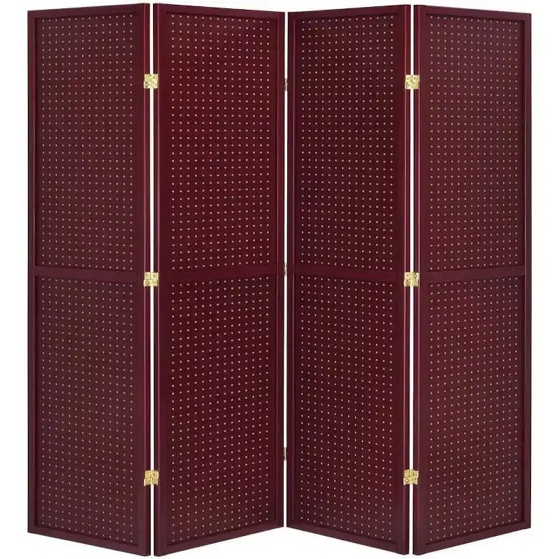 Separatore per ambienti a 4 pannelli, paravento pieghevole con inserto in pannello forato, altezza 71 pollici