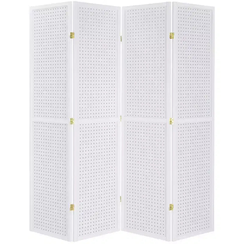 Separatore per ambienti a 4 pannelli, paravento pieghevole con inserto in pannello forato, altezza 71 pollici