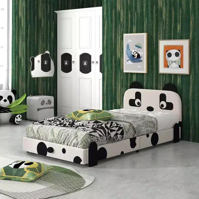 Costway Letto per bambini una piazza e mezza, imbottito, a basso profilo con testiera a forma di panda