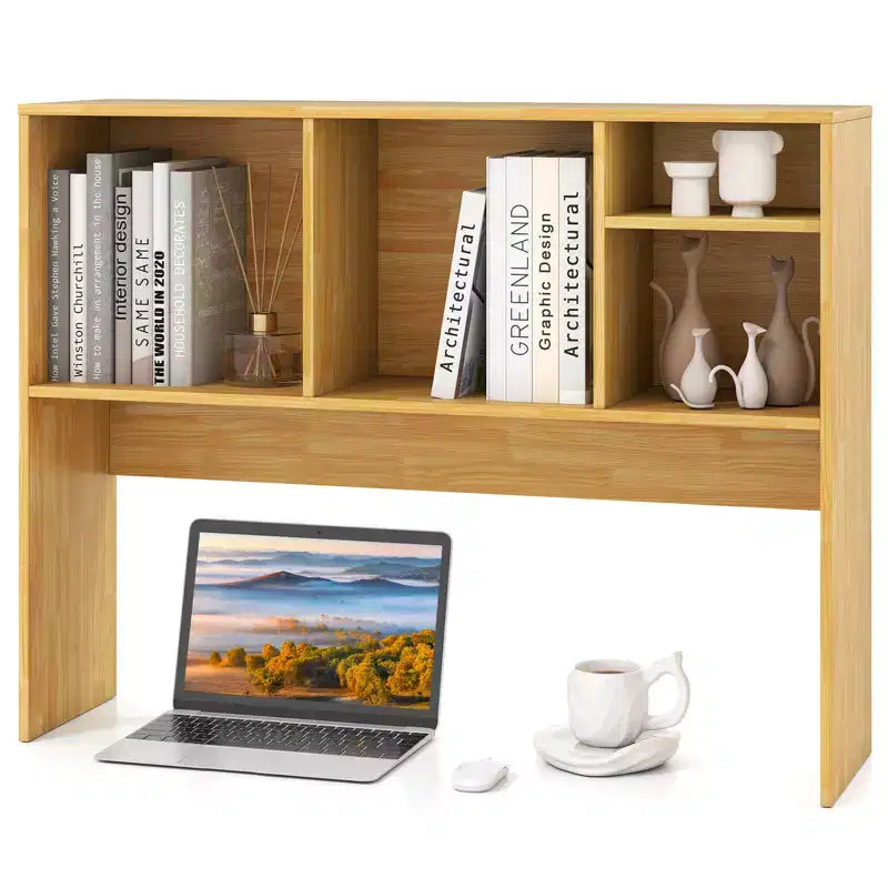 Libreria organizer da scrivania Costway con 4 scomparti, ripiano da appoggio, naturale/bianco