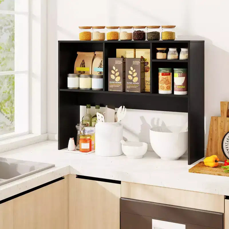 Libreria organizer da scrivania Costway con 4 scomparti, ripiano da appoggio, naturale/bianco