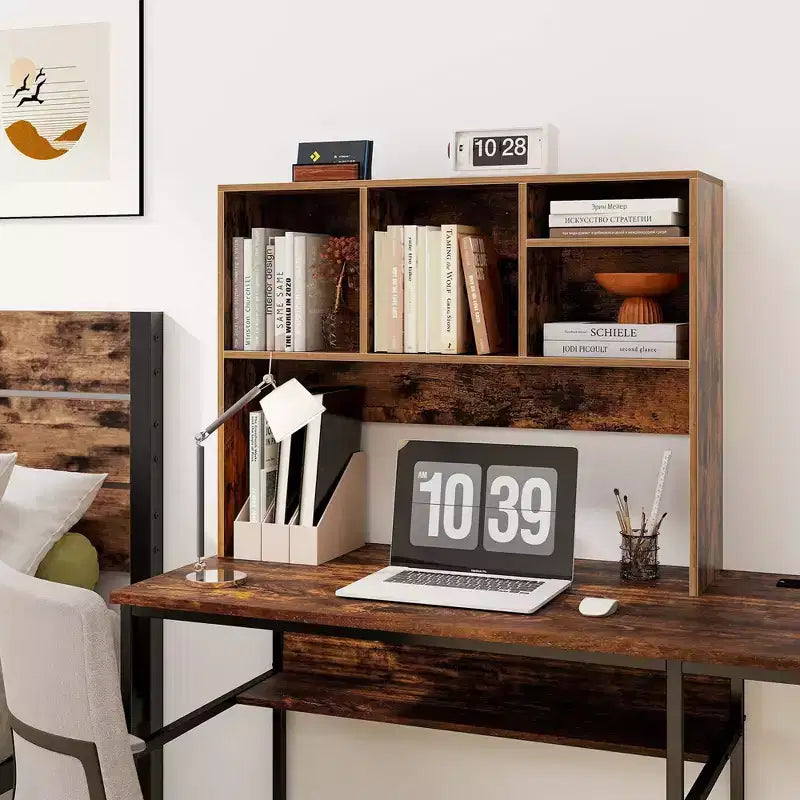 Libreria organizer da scrivania Costway con 4 scomparti, ripiano da appoggio, naturale/bianco
