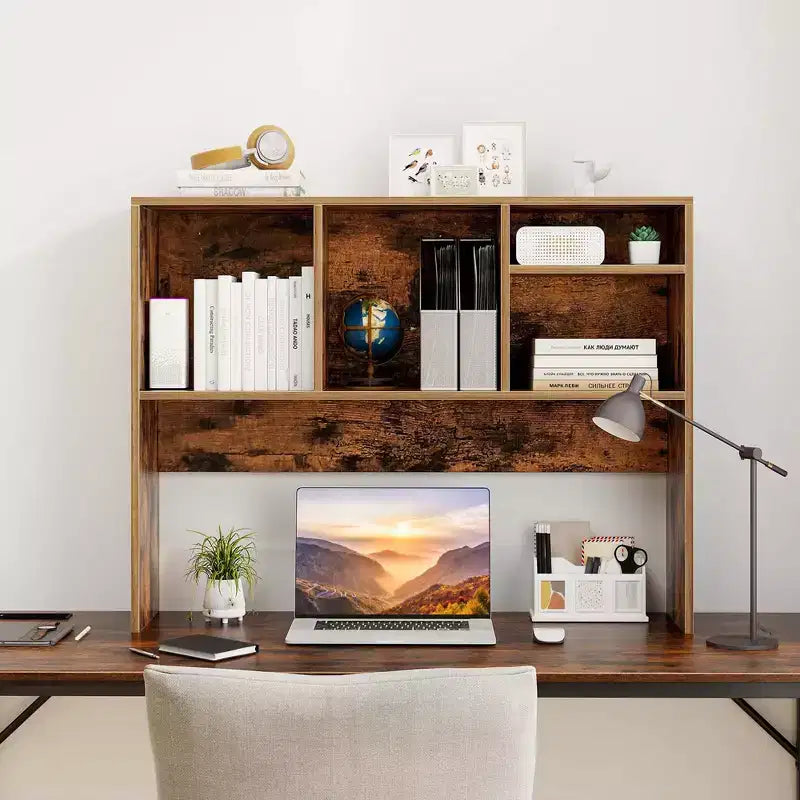 Libreria organizer da scrivania Costway con 4 scomparti, ripiano da appoggio, naturale/bianco