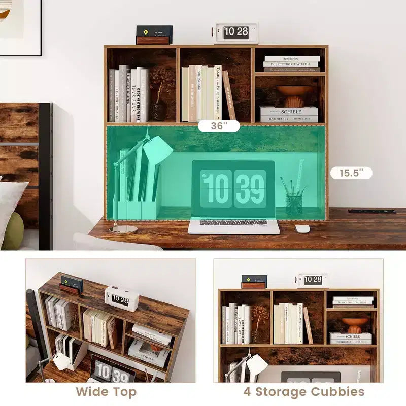Libreria organizer da scrivania Costway con 4 scomparti, ripiano da appoggio, naturale/bianco