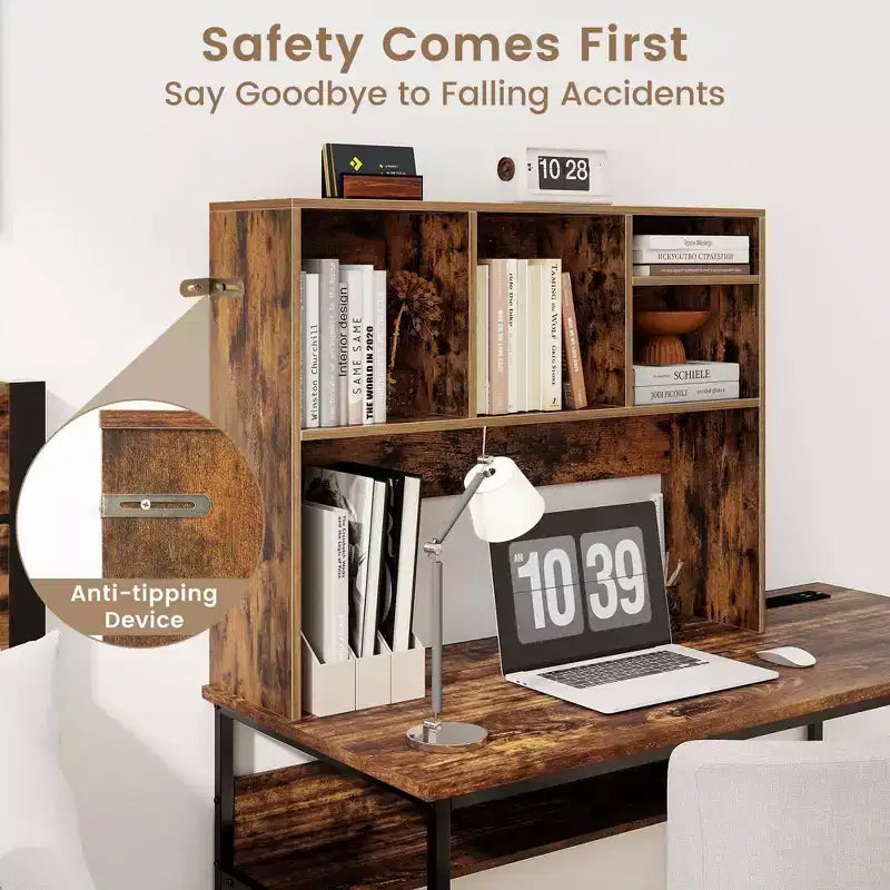 Libreria organizer da scrivania Costway con 4 scomparti, ripiano da appoggio, naturale/bianco
