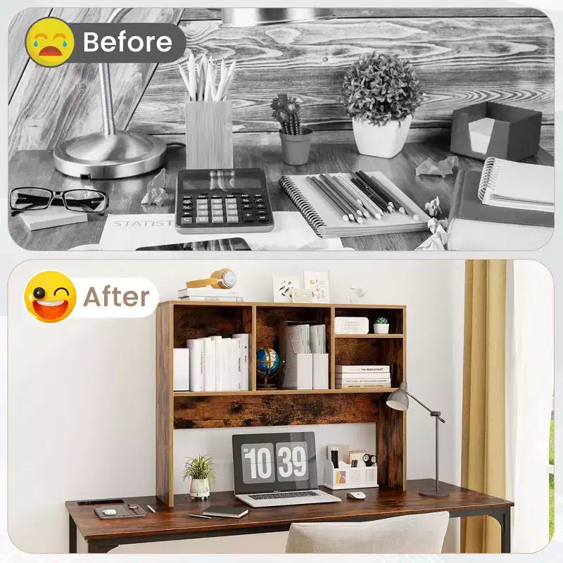 Libreria organizer da scrivania Costway con 4 scomparti, ripiano da appoggio, naturale/bianco