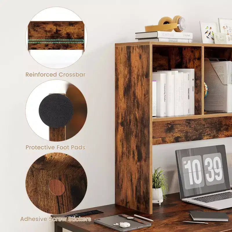 Libreria organizer da scrivania Costway con 4 scomparti, ripiano da appoggio, naturale/bianco