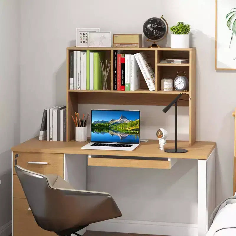 Libreria organizer da scrivania Costway con 4 scomparti, ripiano da appoggio, naturale/bianco
