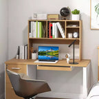 Libreria organizer da scrivania Costway con 4 scomparti, ripiano da appoggio, naturale/bianco