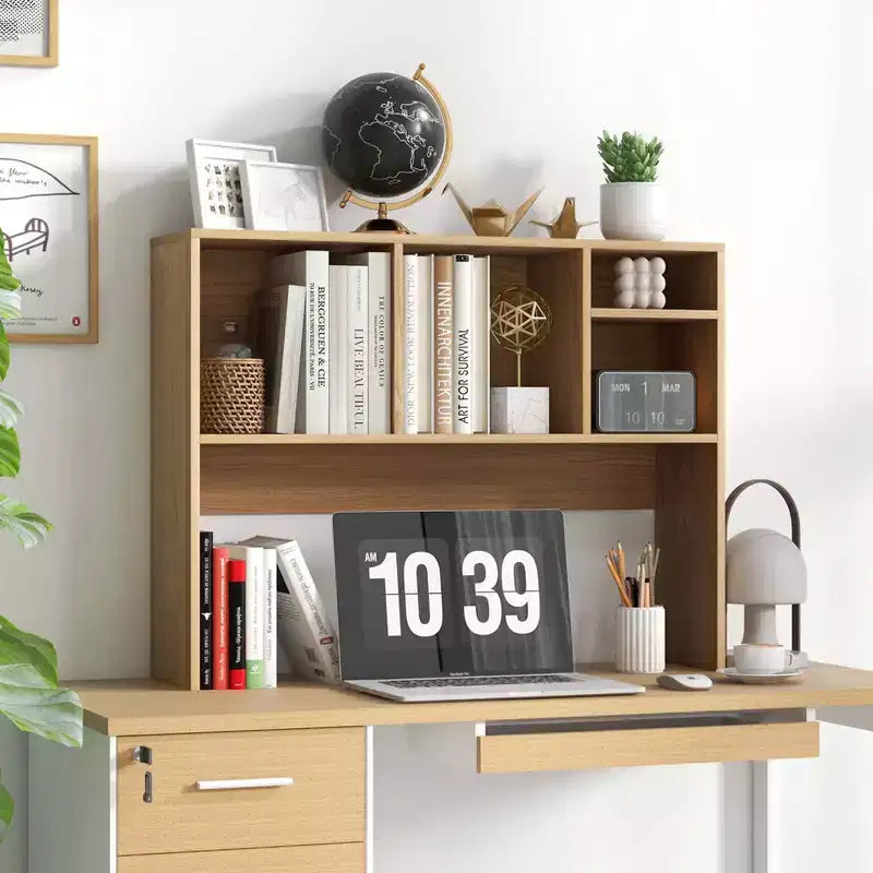 Libreria organizer da scrivania Costway con 4 scomparti, ripiano da appoggio, naturale/bianco