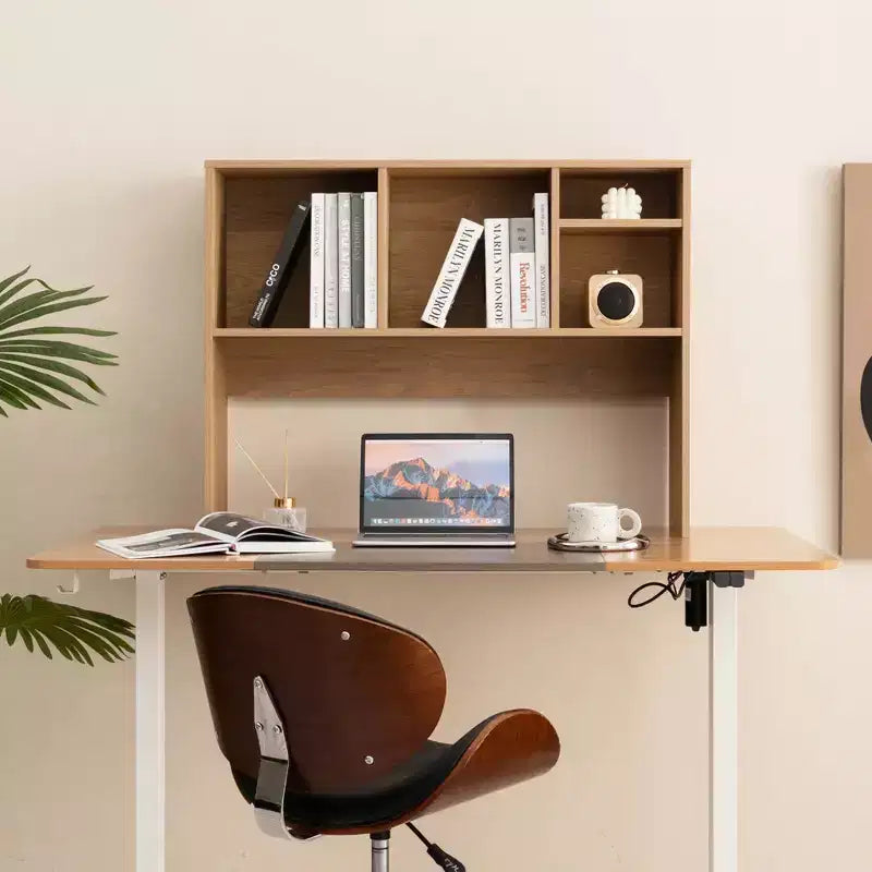 Libreria organizer da scrivania Costway con 4 scomparti, ripiano da appoggio, naturale/bianco