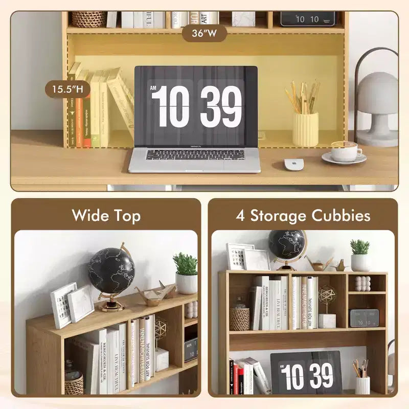 Libreria organizer da scrivania Costway con 4 scomparti, ripiano da appoggio, naturale/bianco
